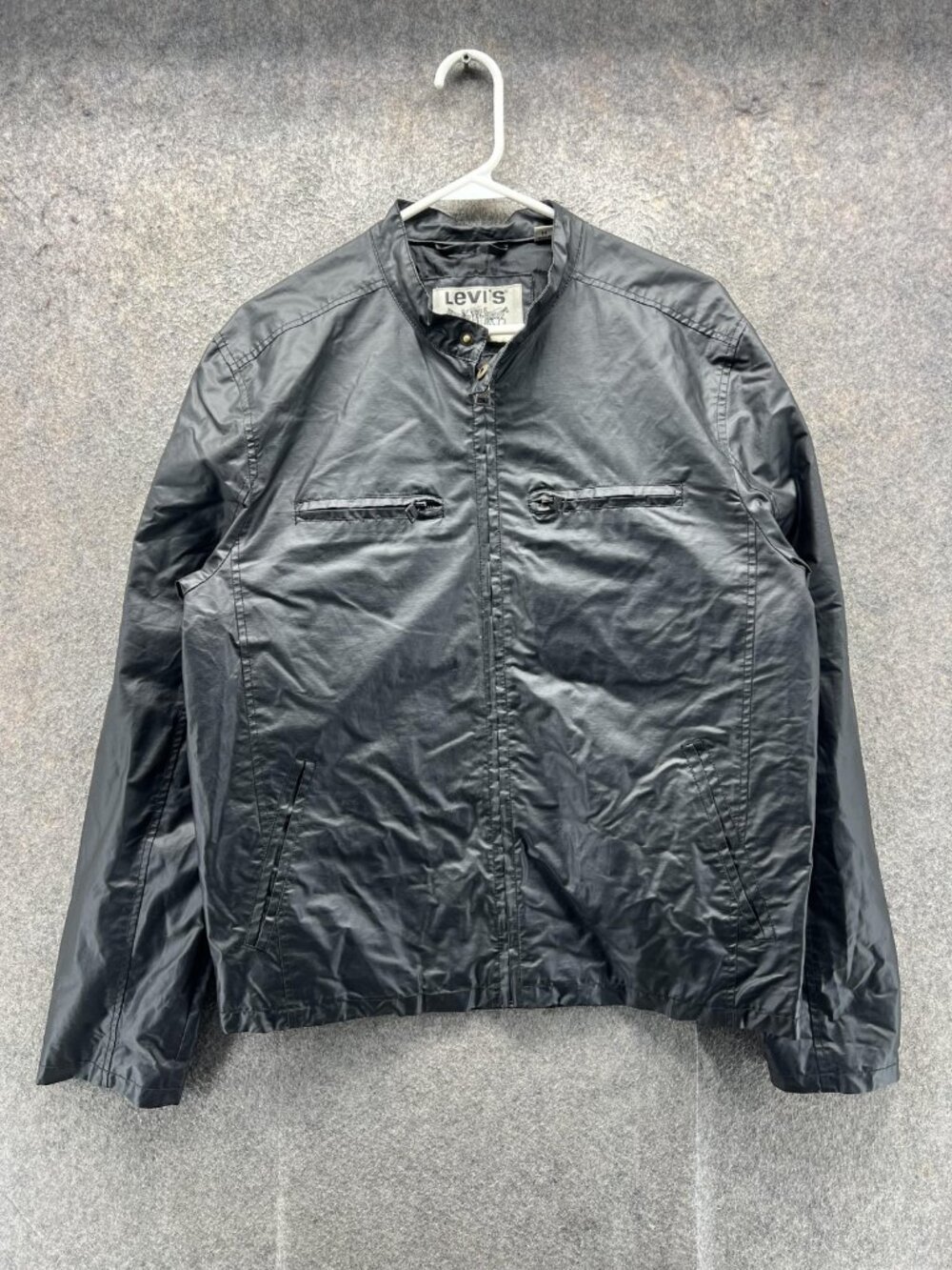 Levi's Jacket Mens Medium Black Faux Leather Moto Full Zip Pockets Lightweight